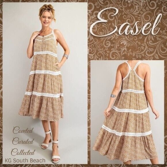 easel Dresses & Skirts - EASEL Racerback Floral Print Lace Trim Tiers Midi - Maxi Ruffled Hem